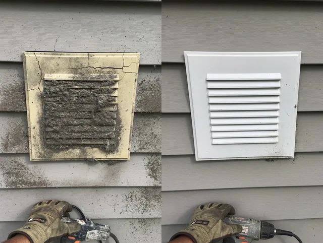 Miami Beach Dryer Vent Cleaning technician installing high-quality dryer vent cover at a residential property in Miami Beach