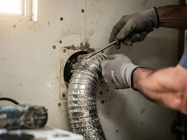 Miami Beach Dryer Vent Cleaning technician performing precise dryer vent hose installation in Miami Beach
